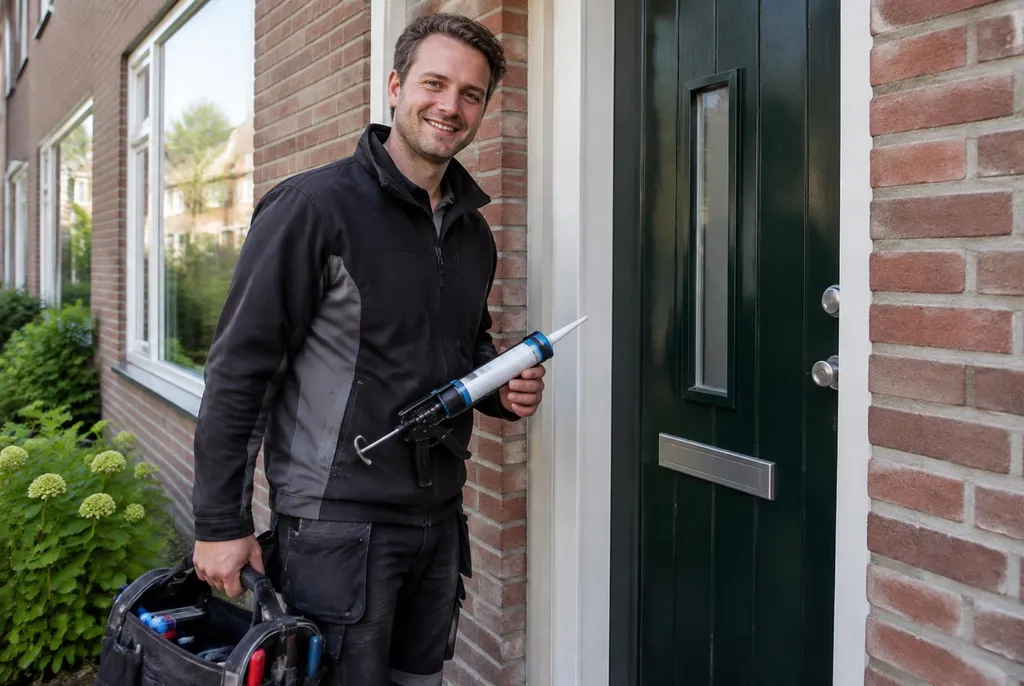 Vakman van Kitbedrijf Heusden bij de voordeur van een woning